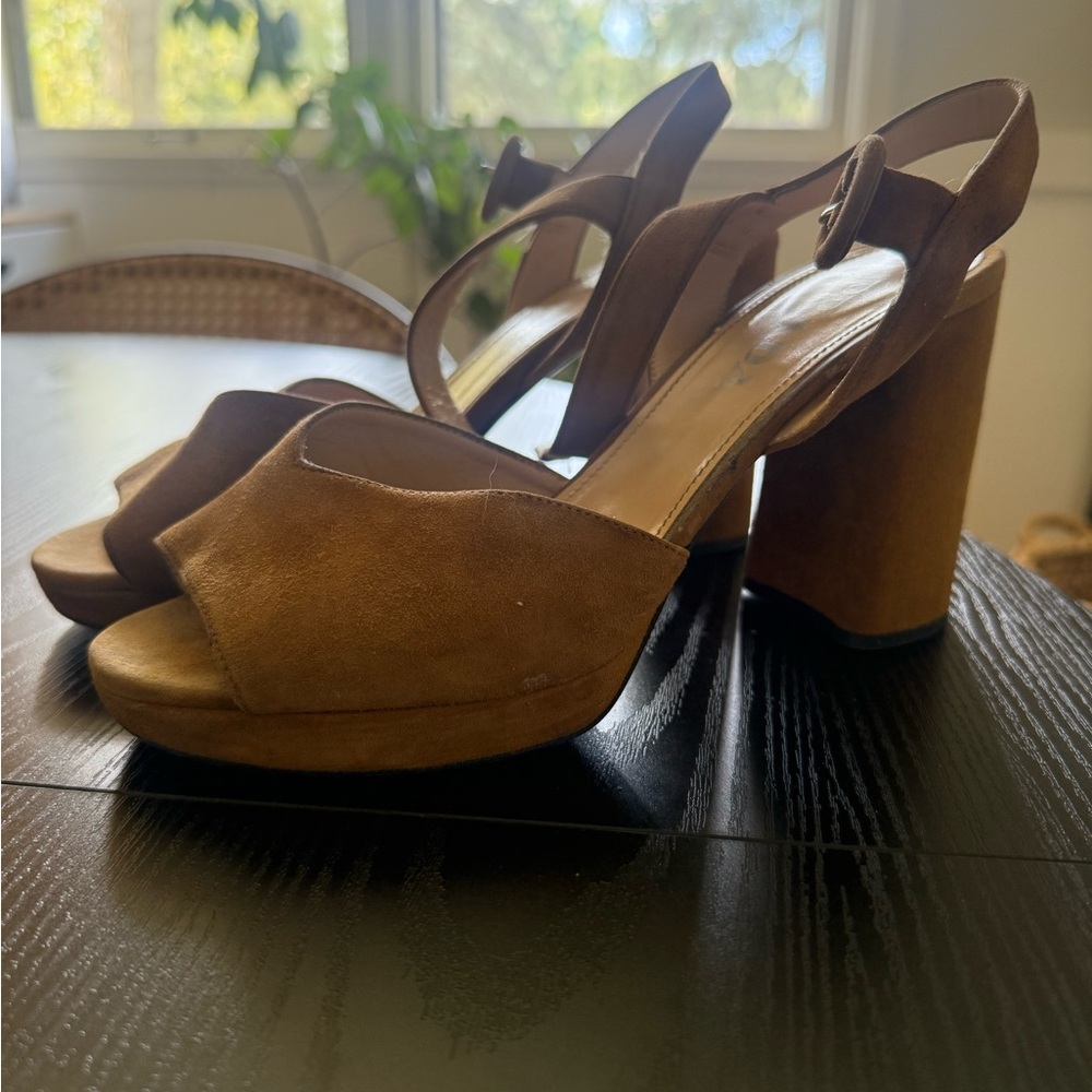 Prada Tan Suede Block Heel Sandals - Size 7.5 - Picture 4 of 5